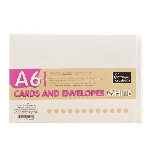 Couture Creations - Cards + Envelopes - White A6 - 50 Sets