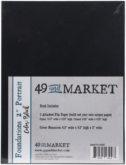 49 & Market - Foundations Portrait Album - 8.5 x 6.5" Black