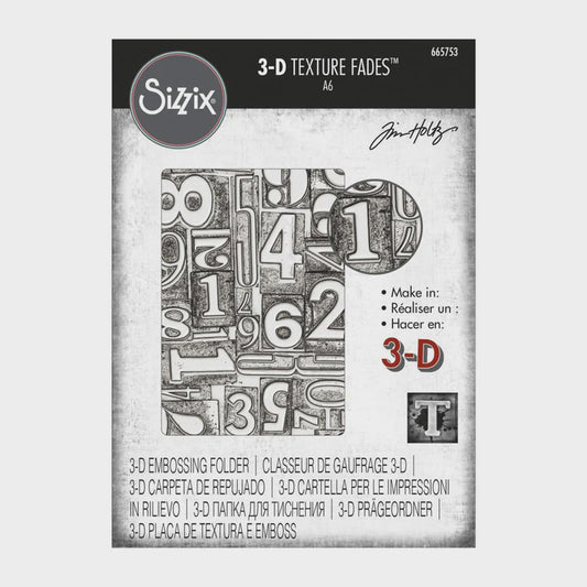 Sizzix 3D Texture Fades Embossing Folder - Tim Holtz - Numbered